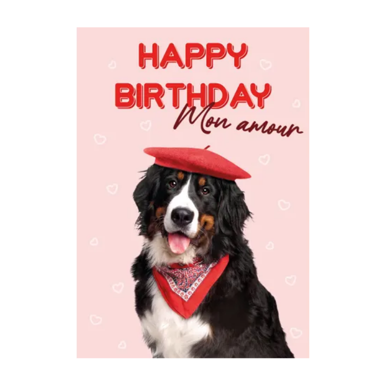 Wenskaart A5 - Hond Birthday Mon Amour - Nora-Lou