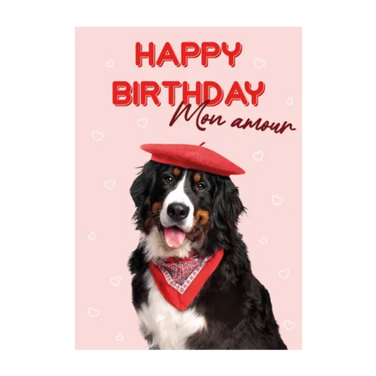 Wenskaart A5 - Hond Birthday Mon Amour - Nora-Lou
