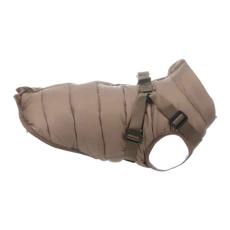 Winterjas hond Heros Taupe met ingebouwd tuigje