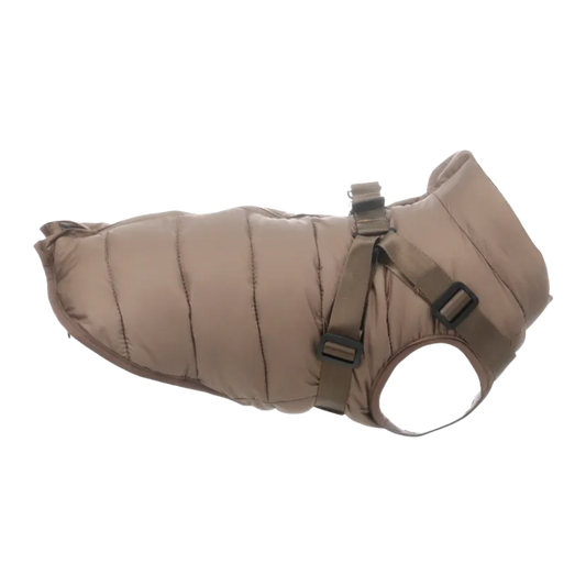Winterjas hond Heros Taupe met ingebouwd tuigje