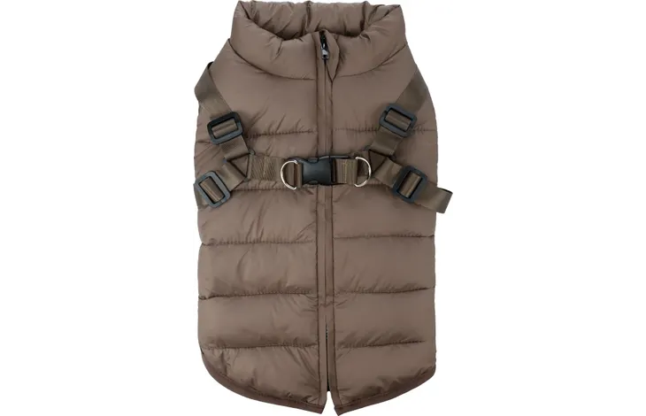 Winterjas hond Heros Taupe met ingebouwd tuigje
