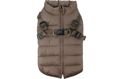 Winterjas hond Heros Taupe met ingebouwd tuigje